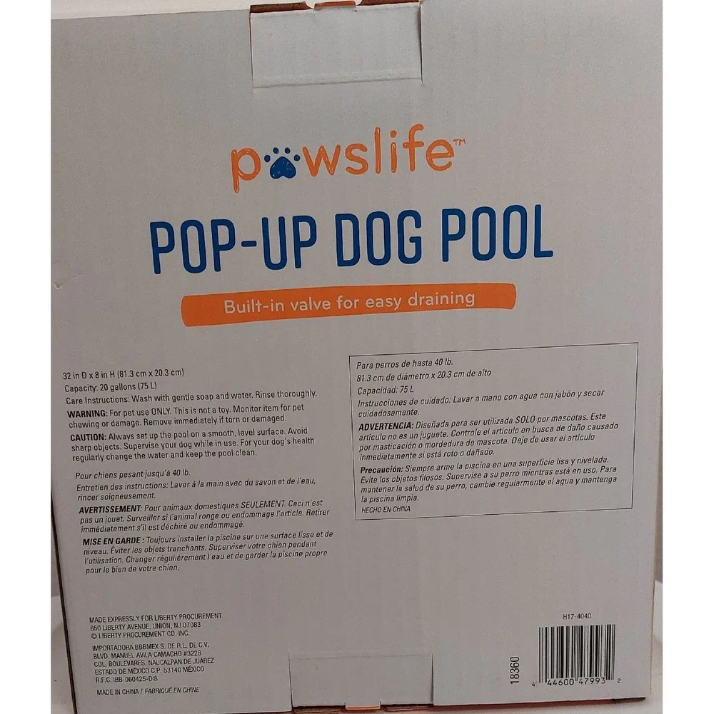NEW in Box Pawslife Pop-Up Blue DOG POOL For dogs up to 40 lbs Built in valve